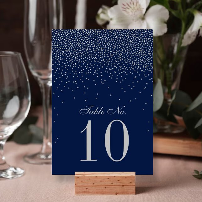 Numéro De Table Mariage Confetti en argent de marine bleu et de gl (Créateur téléchargé)