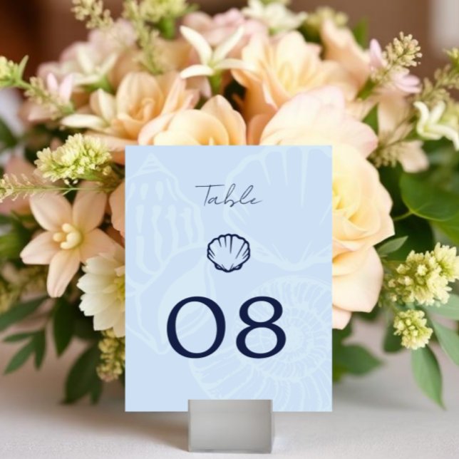 Numéro De Table Mariage Coquilles de Mer Bleu Côtiers (Créateur téléchargé)