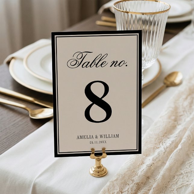 Numéro De Table Mariage Crème Noir Élégant Intemporel (Créateur téléchargé)