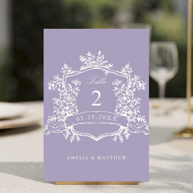 Numéro De Table Mariage Crête Florale Classique Lavande  (Créateur téléchargé)