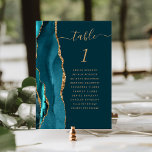 Numéro De Table Mariage d'âge bleu foncé Turquoise or<br><div class="desc">Le bord gauche de cette élégante carte de numéro de table mariage moderne comporte une bordure turquoise aquarelle ornée d'une parties scintillant en faux or. Le mot "table" apparaît dans un script d'écriture manuscrite de couleur or sur un arrière - plan turquoise foncé. Ajoutez les noms de vos invités qui...</div>