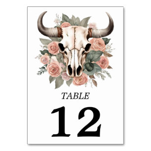 Numéro De Table Mariage d'âge du crâne floral de la vache de l'Oue
