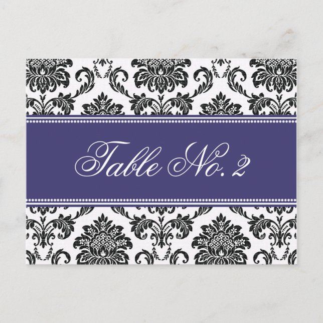 Numéro de table Mariage damassé bleue (Devant)