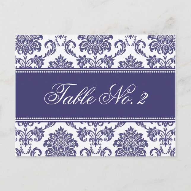 Numéro de table Mariage damassé bleue (Devant)