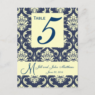 Numéro de table Mariage damassé de marine personna