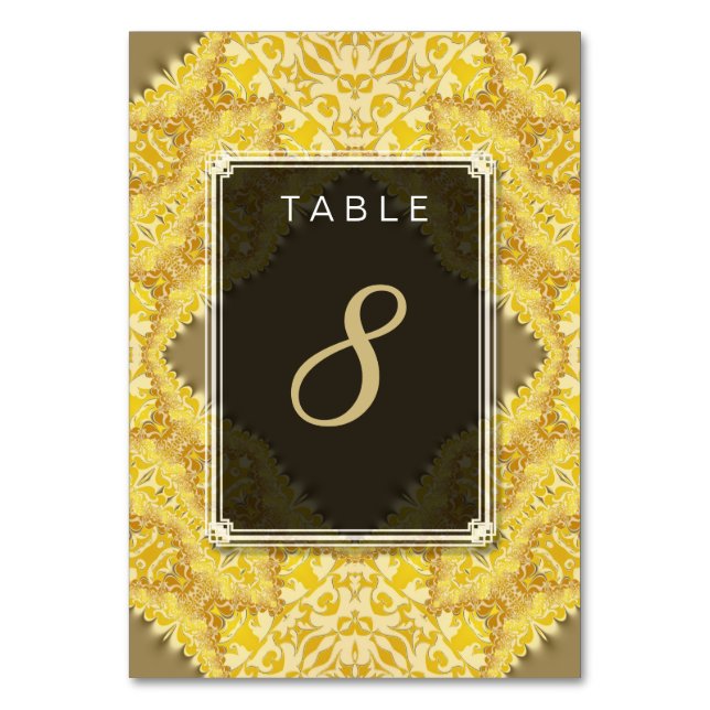 Numéro De Table Mariage damassé jaune or Menu+Carte Numéro de tabl (Par défaut)