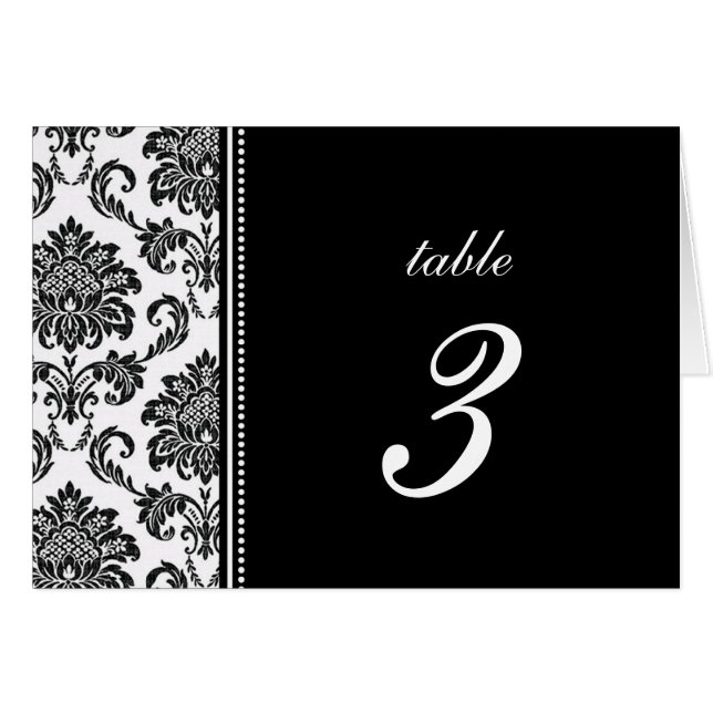 Numéro de table Mariage damassé noir et blanc (Devant Horizontal)