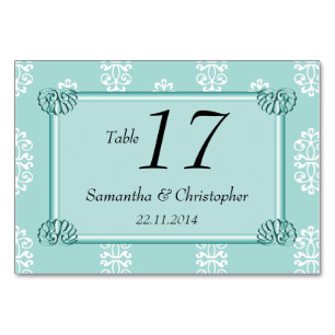Numéro De Table Mariage damassé turquoise