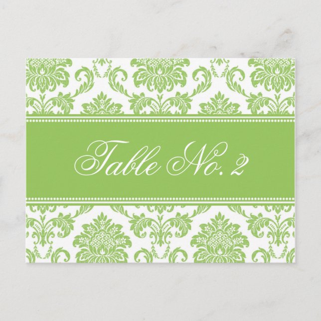 Numéro de table Mariage damassé verte (Devant)