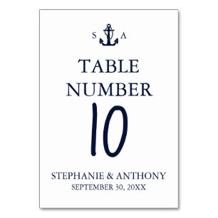 Numéro De Table Mariage d'Ancre bleu marine Monogram