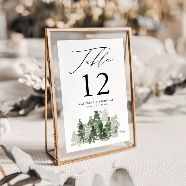 Numéro De Table Mariage dans une forêt de pins rustique (Créateur téléchargé)