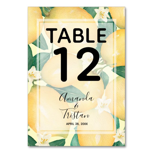 Numéro De Table Mariage d'aquarelle citrons et verdure (Par défaut)