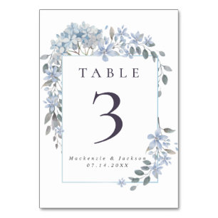 Numéro De Table Mariage d'aquarelle de cadre Blue Hydrangeas