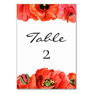 Numéro De Table Mariage d'aquarelle de pavois rouges