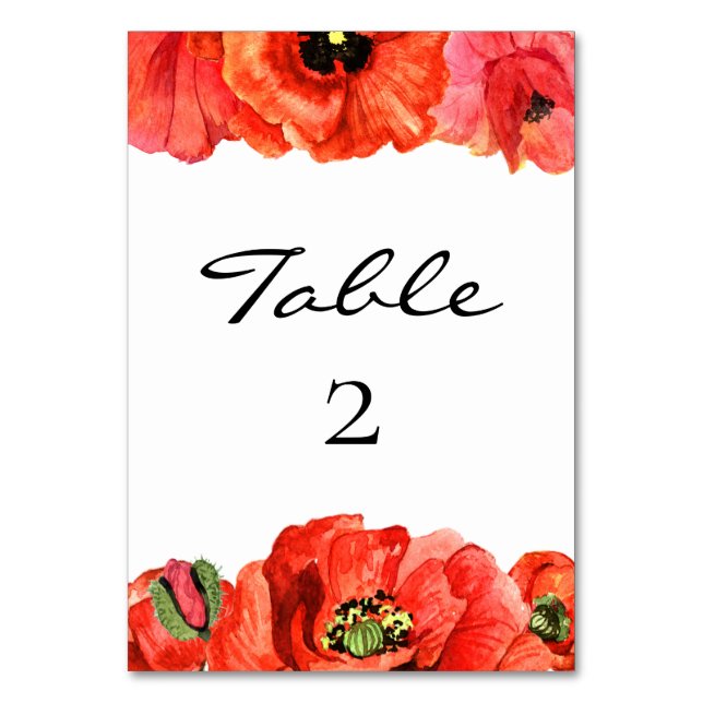Numéro De Table Mariage d'aquarelle de pavois rouges (Par défaut)
