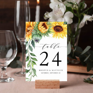 Numéro De Table Mariage d'aquarelle de tournesol moderne