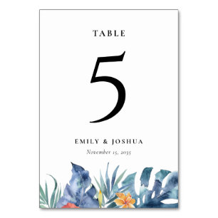 Numéro De Table Mariage d'aquarelle d'été florale tropicale