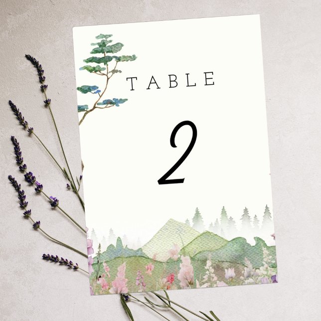 Numéro De Table Mariage d'aquarelle fleur sauvage Mountain (Créateur téléchargé)