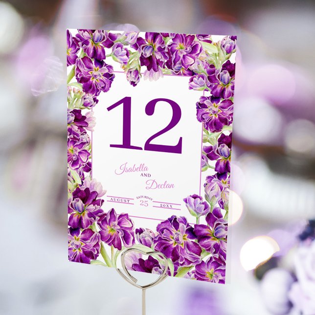 Numéro De Table Mariage d'aquarelle fleurie stock violet (Créateur téléchargé)