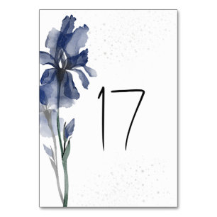 Numéro De Table Mariage d'aquarelle florale bleu Iris