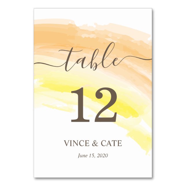 Numéro De Table Mariage d'aquarelle jaune orange (Par défaut)