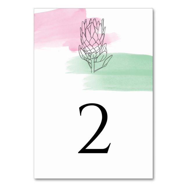 Numéro De Table Mariage d'aquarelle King Protea (Par défaut)