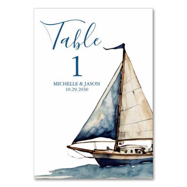 Numéro De Table Mariage d'aquarelle nautique tendance (Par défaut)