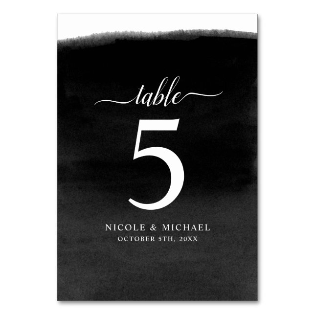 Numéro De Table Mariage d'aquarelle noir et blanc (Par défaut)