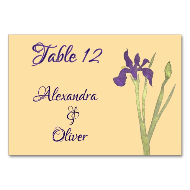Numéro De Table Mariage d'aquarelle Purple & Gold Iris (Dos)