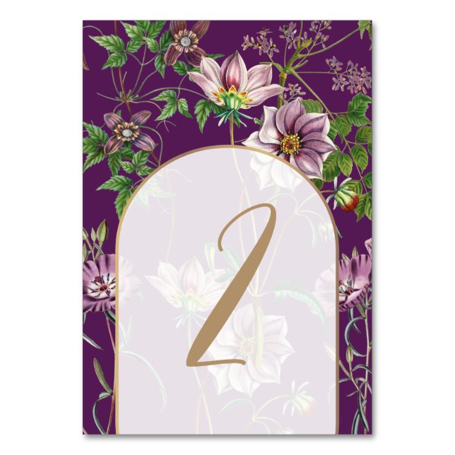 Numéro De Table Mariage d'arc doré fleuri violet (Par défaut)