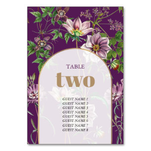 Numéro De Table Mariage d'arc doré fleuri violet