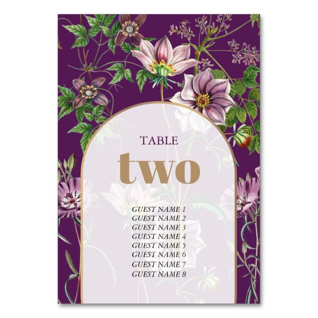 Numéro De Table Mariage d'arc doré fleuri violet (Par défaut)