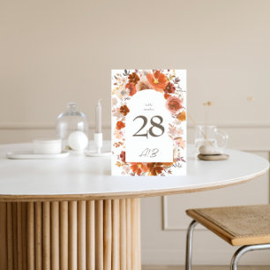 Numéro De Table Mariage d'arche botanique blanc brûlé orange