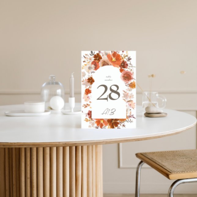 Numéro De Table Mariage d'arche botanique blanc brûlé orange (Créateur téléchargé)