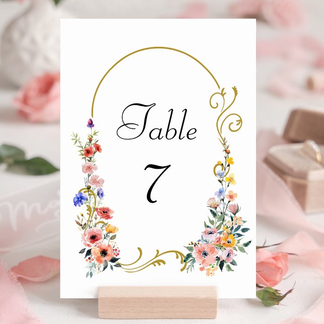 Numéro De Table Mariage d'arche d'été Fleur sauvage d'aquarelle (Créateur téléchargé)