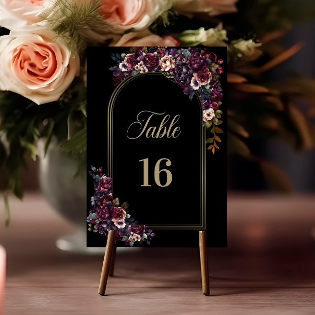 Numéro De Table Mariage d'arche florale violet bordeaux noir (Créateur téléchargé)