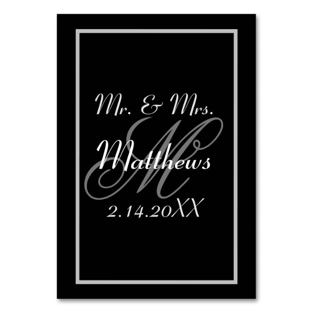 Numéro De Table Mariage Date Monogramme Noir Mariée Marié  (Par défaut)