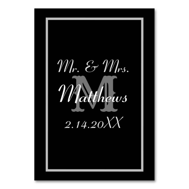 Numéro De Table Mariage Date Monogramme Noir Mariée Marié  (Par défaut)