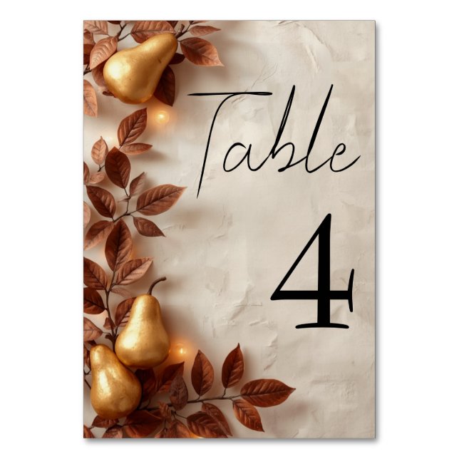 Numéro De Table Mariage d'automne aux poires dorées et feuilles d' (Par défaut)