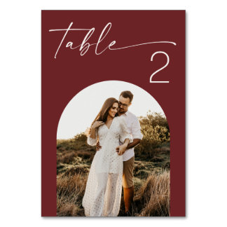 Numéro De Table Mariage d'automne de couleur rouge vin profond | P