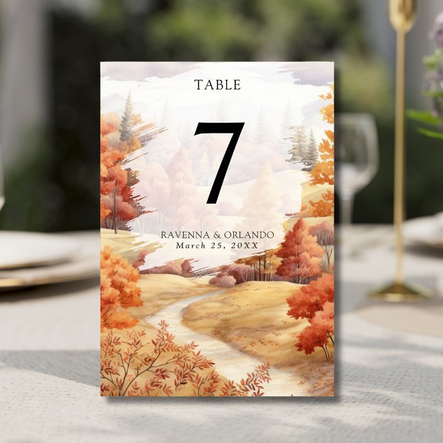 Numéro De Table Mariage d'automne élégant rouge de la rivière fore (Créateur téléchargé)