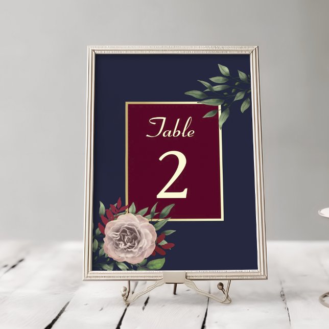 Numéro De Table Mariage d'automne floral or et Bourgogne (Créateur téléchargé)