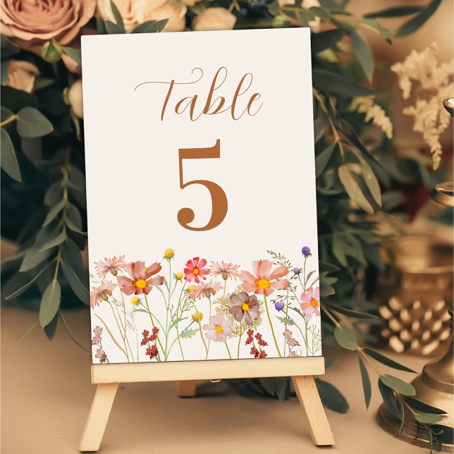 Numéro De Table Mariage d'automne floral rustique bohème (Elegant Boho rustic floral fall wedding table number beige Cream terracotta burnt orange watercolor)