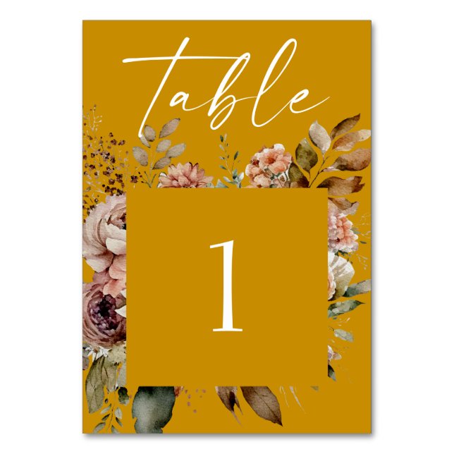 Numéro De Table Mariage d'automne jaune moutarde profond | Bohème  (Par défaut)