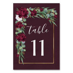Numéro De Table Mariage de automne d'aquarelle florale de Bourgogn