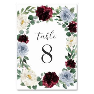 Numéro De Table Mariage de automne de canneberge bleu et bordeaux