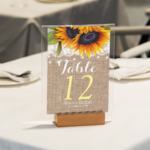 Numéro De Table Mariage de automne de tournesol de pays rustique n