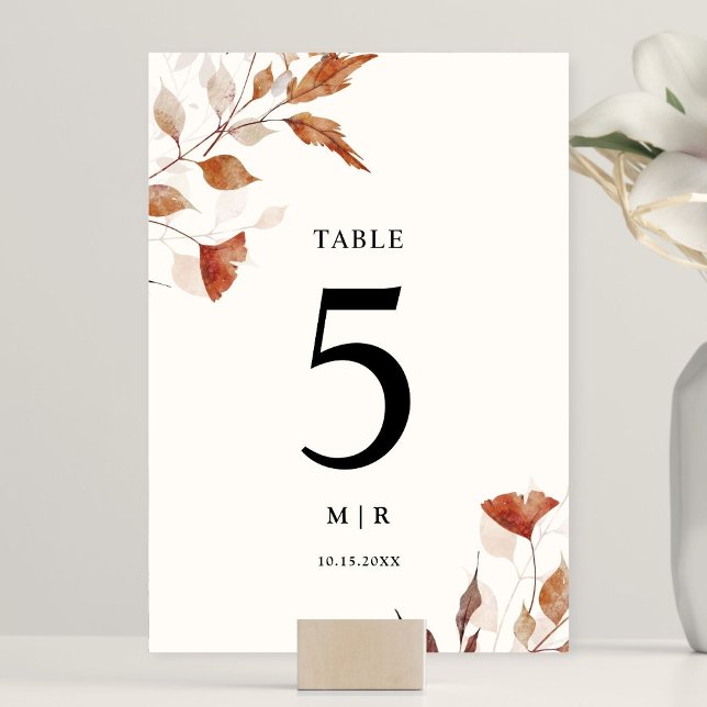 Numéro De Table Mariage de automne Feuille rustique en terre cuite (Créateur téléchargé)