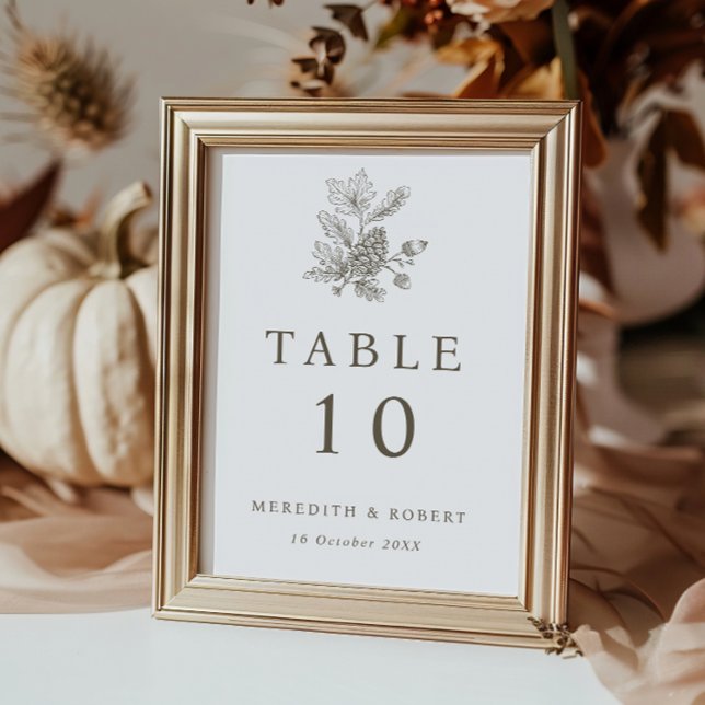 Numéro De Table Mariage de automne simple Acorns & Pinecone (Créateur téléchargé)