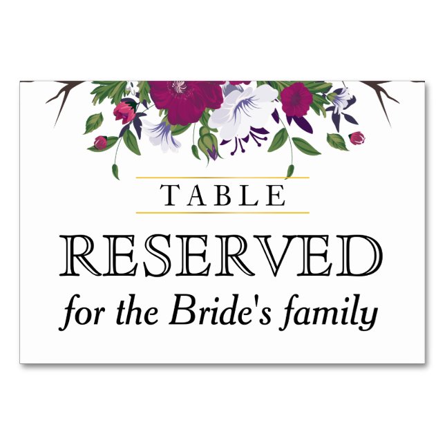 Numéro De Table Mariage de bouquet de fleurs violet-violet botaniq (Devant)